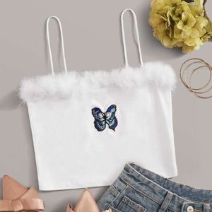 SHEIN Faux Fur Butterfly Graphic Cami Top